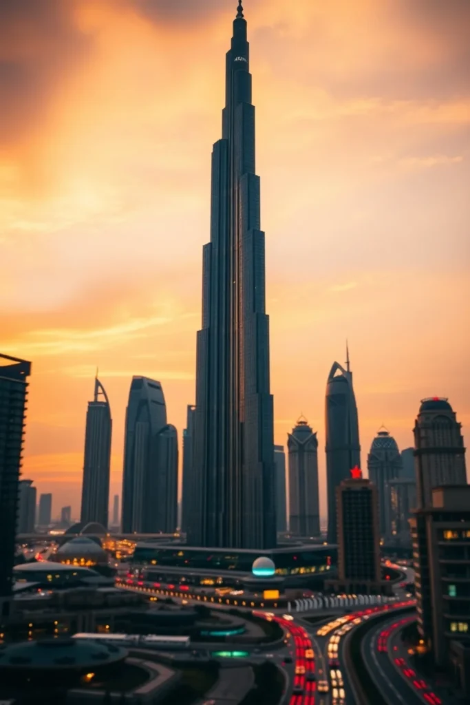 Dubai The futuristic skyline with the Burj Khalifa towering above can create a modern and luxurious vibes!