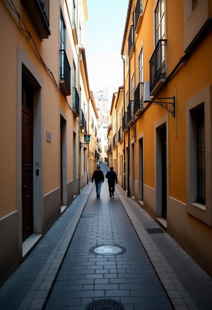 Capture the charm of Lisbon's Alfama district, with its colorful buildings and local bakeries, embodying a travel aesthetic (1)