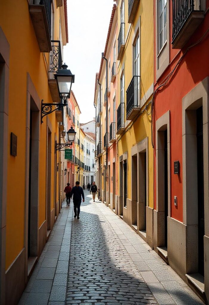 Capture the charm of Lisbon's Alfama district, with its colorful buildings and local bakeries, embodying a travel aesthetic (2)
