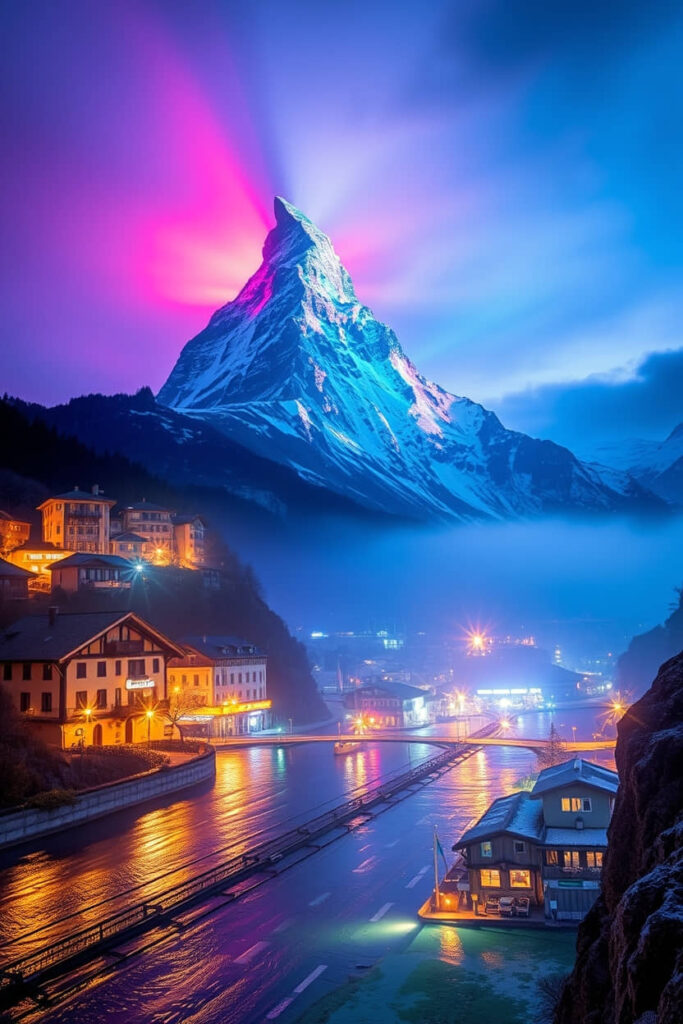 Epic, heroic, commercial quality image of Zermatt and the Matter