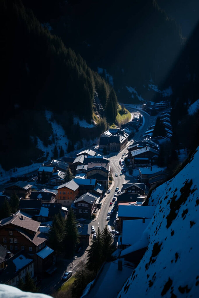 High angle, professional photograph of Grindelwald, Switzerland
