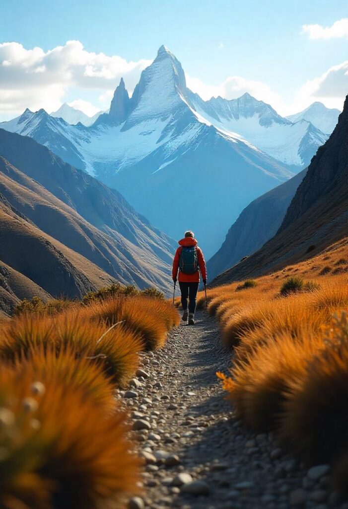 Hiking in Patagonia A stunning view of rugged mountains and pristine nature. (2)