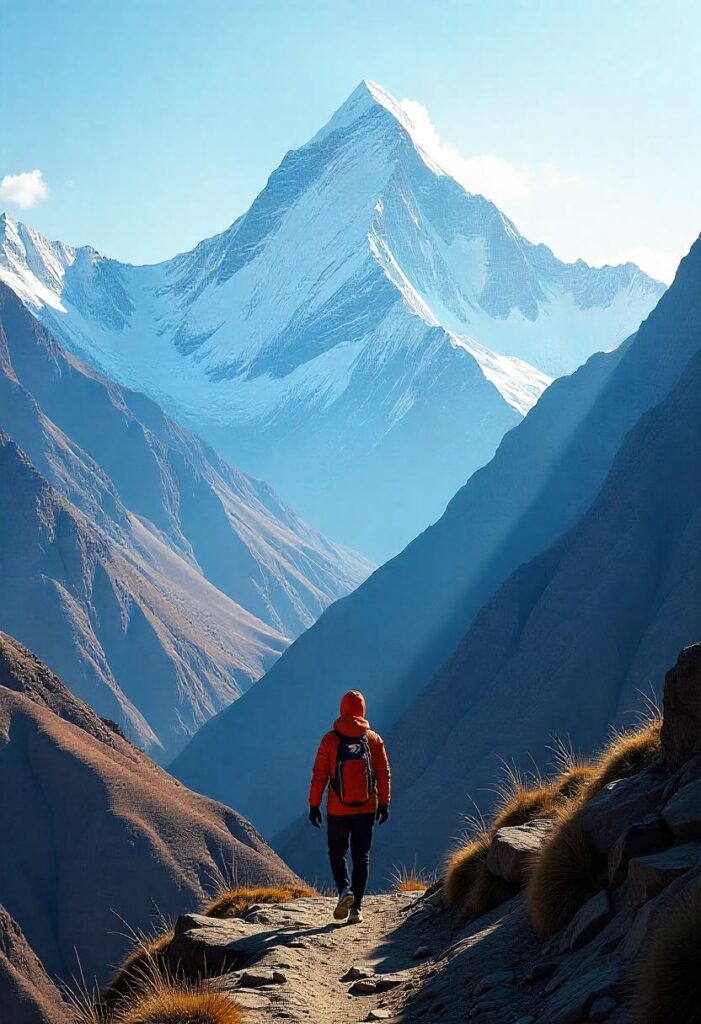 Himalayas The grandeur of the world’s highest peaks, perfect for adventurers. Images of Mount Everest or the serene beauty of Bhutan's Paro Taktsan (
