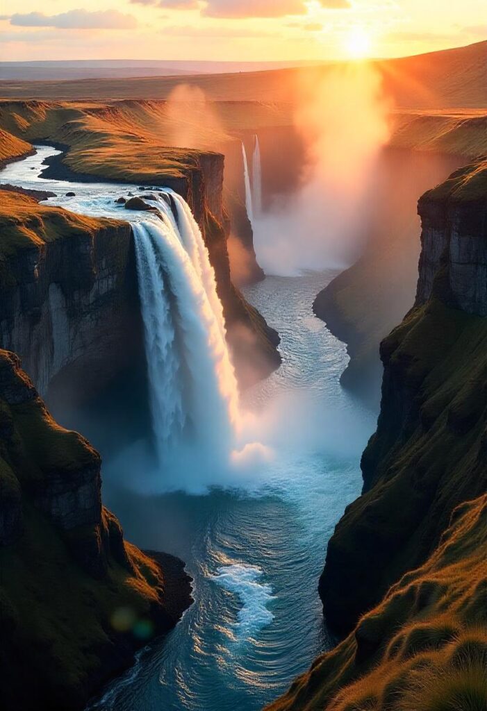Icelandic Waterfalls Majestic waterfalls cascading into lush valleys. (1)