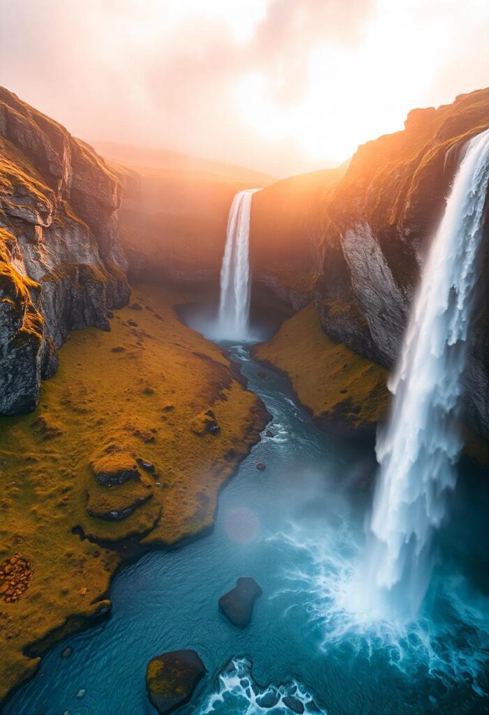 Icelandic Waterfalls Majestic waterfalls cascading into lush valleys. (2)
