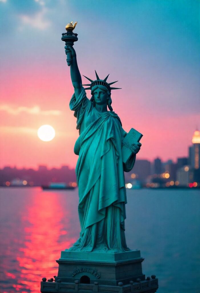 Statue of Liberty An iconic symbol of freedom set against a vibrant skyline. (1)