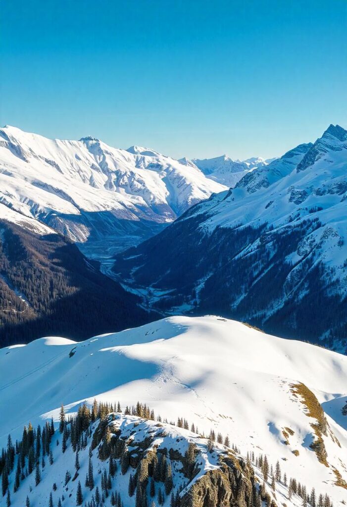 Swiss Alps Snow capped peaks and picturesque valleys that inspire awe. The stunning contrast of white snow against deep blue skies (1)