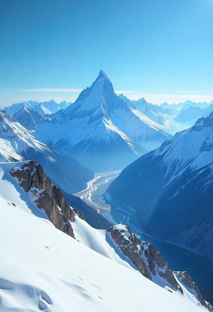 Swiss Alps Snow capped peaks and picturesque valleys that inspire awe. The stunning contrast of white snow against deep blue skies (2)