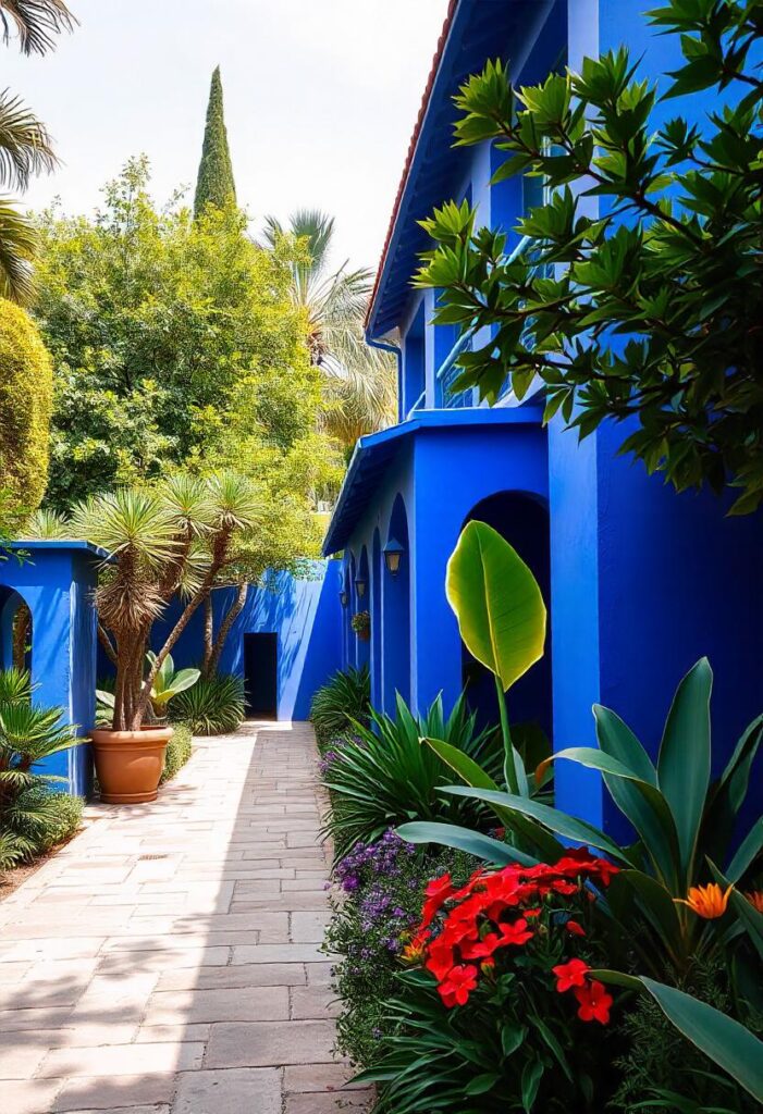 The iconic Jardin Majorelle, with its cobalt blue buildings and lush greenery (1)