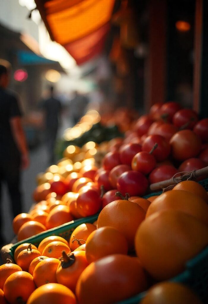 a bustling market filled with vibrant colors and textures, showcasing a travel aesthetic (1)