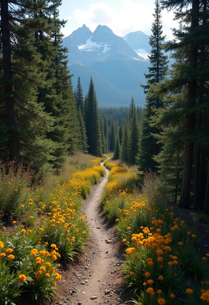 a photo of a hiking trail in Banff, highlighting the natural beauty and adventure, reflecting a travel aesthetic (2)