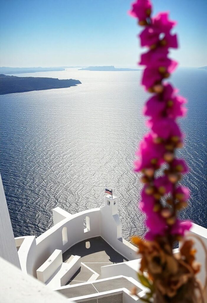 a stunning contrast of whitewashed buildings against the deep blue sea in Santorini, embodying a travel aesthetic (4)