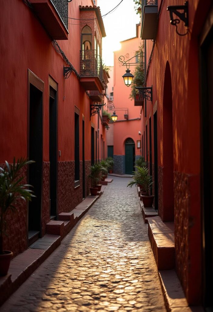the lively atmosphere of Marrakech's alleyways, reflecting the cultural richness and travel aesthetic (1)