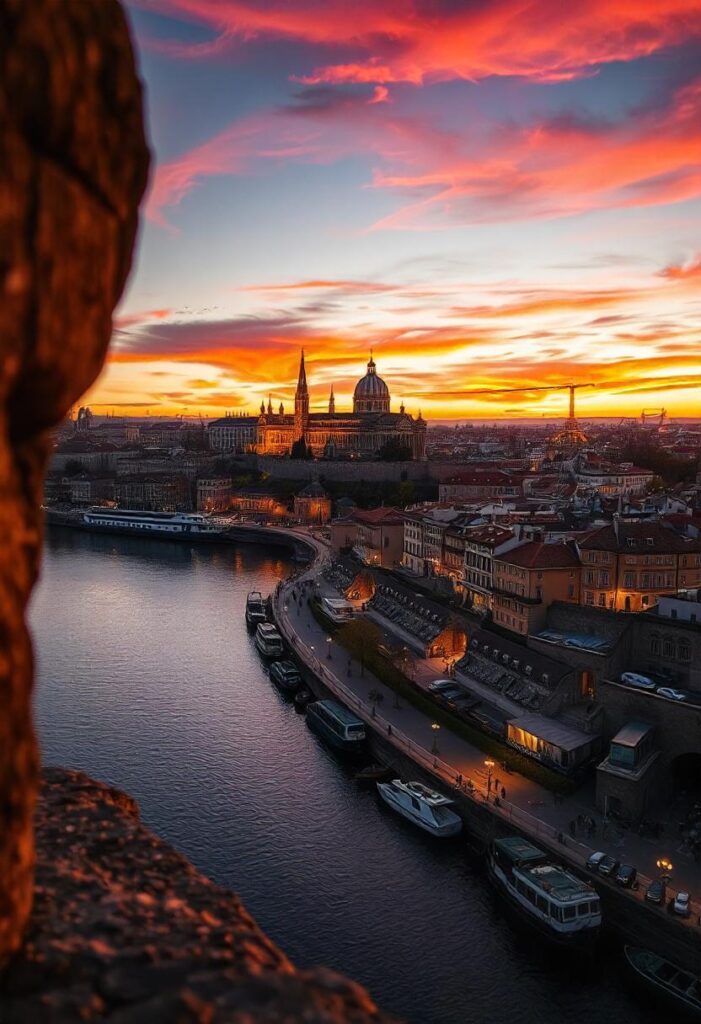 the sun sets over the Tagus River, the city transforms into a magical landscape, with lights twinkling against the backdrop of the historic architecture (1)